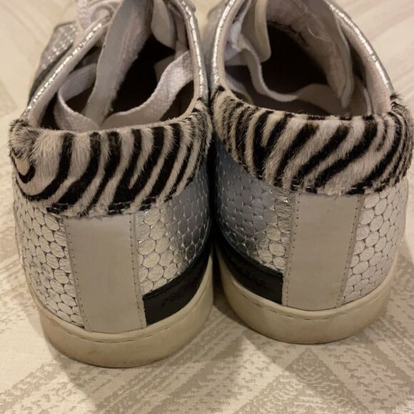 D.A.T.E. Women’s Silver & Black + Zebra Fur Sneakers - Picture 6 of 8